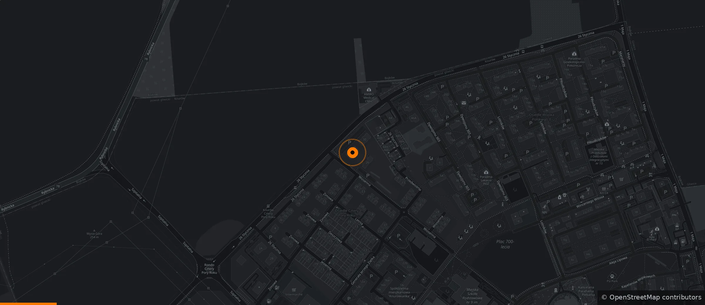 Mapa dojazdu: Industricta, ul. Wiosenna 28, Knurów